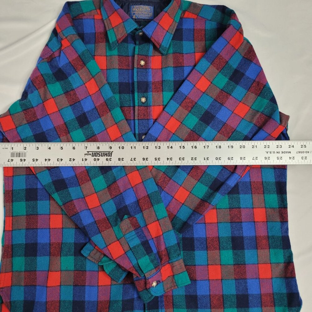 VTG Pendleton Men's Red & Green Plaid Virgin Wool Long Sleeve Button-Up Shirt XL - Picture 7 of 8